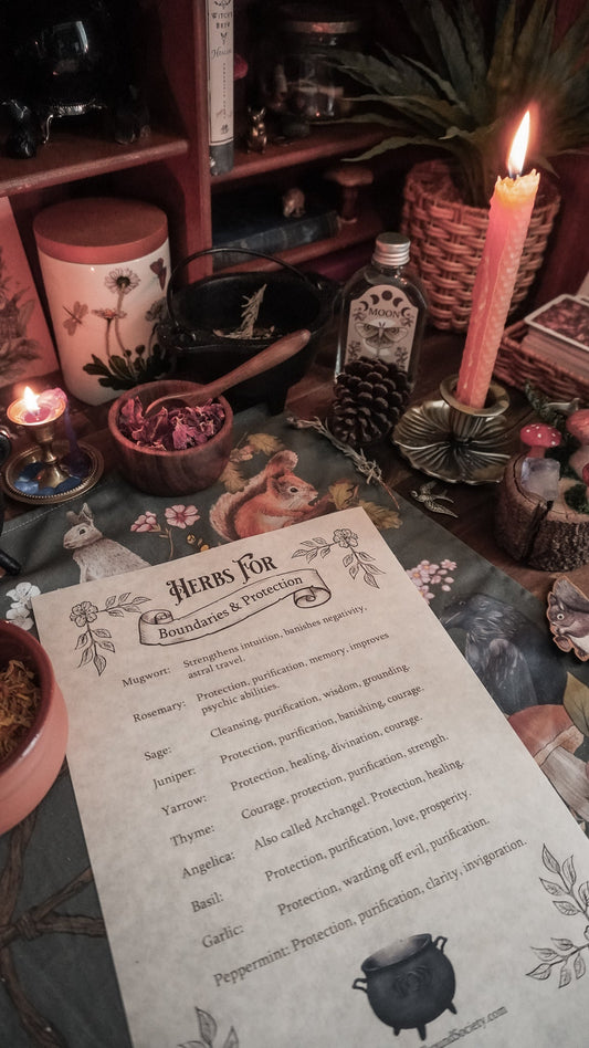 Boundaries and protection using herbs and witchcraft. Also Free Grimoire pages from Spellbound Society Witchcraft Subscription Box