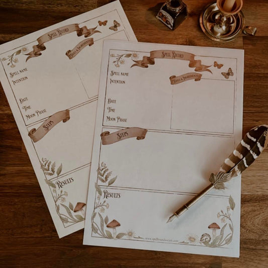 Free Printable Spell Page for Witchcraft Grimoire. Create your own Green Witch spells. A blog about Green Witches and witchcraft. Also Free Grimoire pages from Spellbound Society Witchcraft Subscription Box