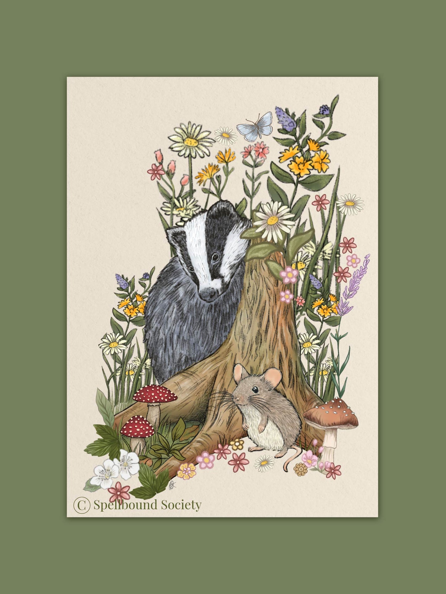 Moonlight Forest Badger and Mouse Print