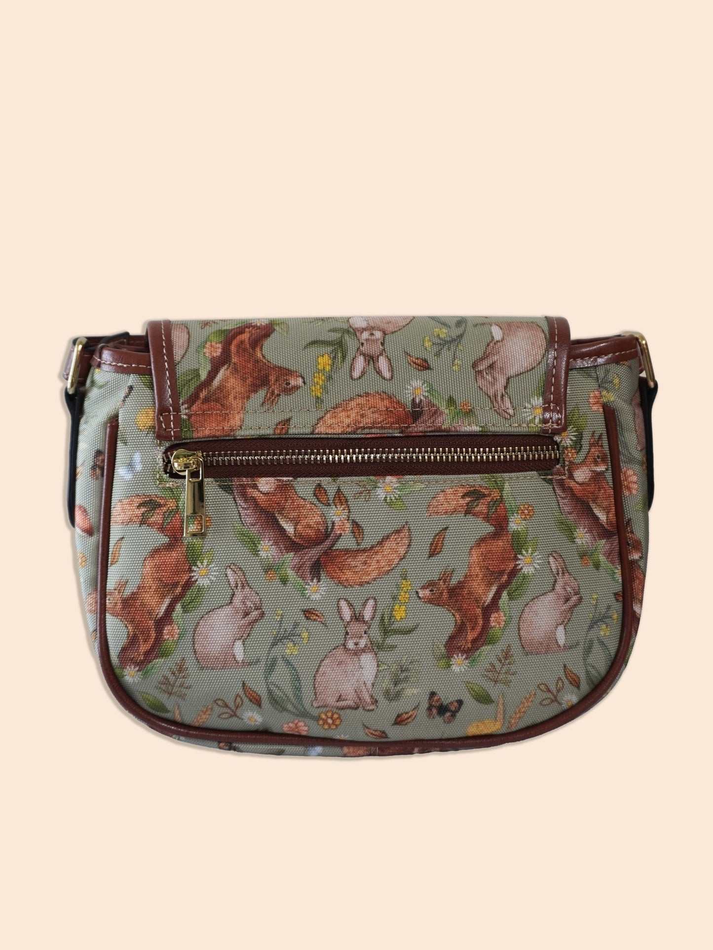 Rabbits and Squirrels - Light Green Background - Saddle Bag
