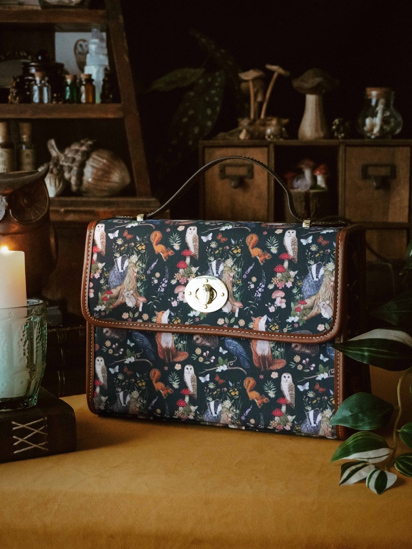 Moonlight Animals - Dark Green - Satchel Bag