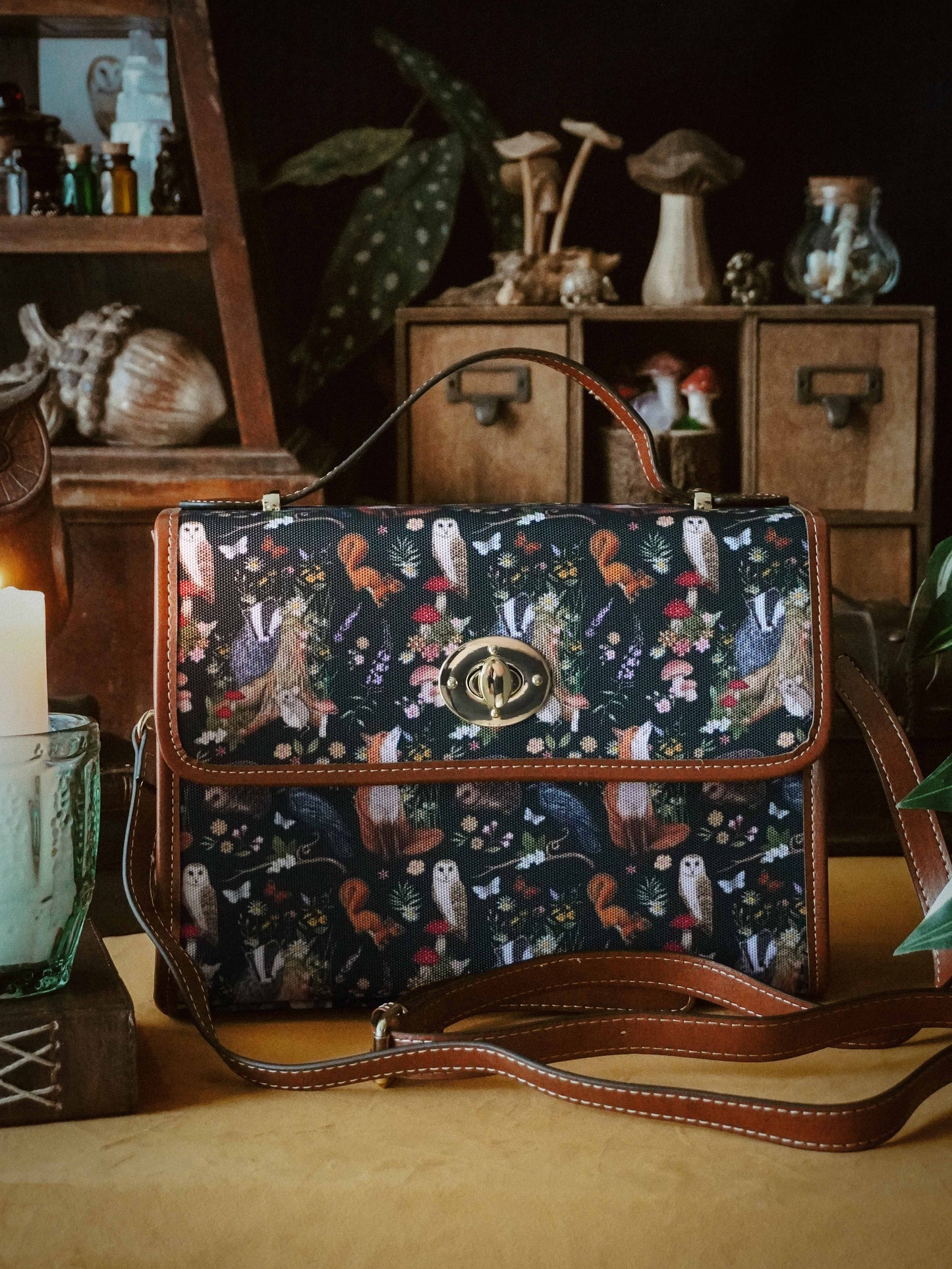 Moonlight Animals - Dark Green - Satchel Bag