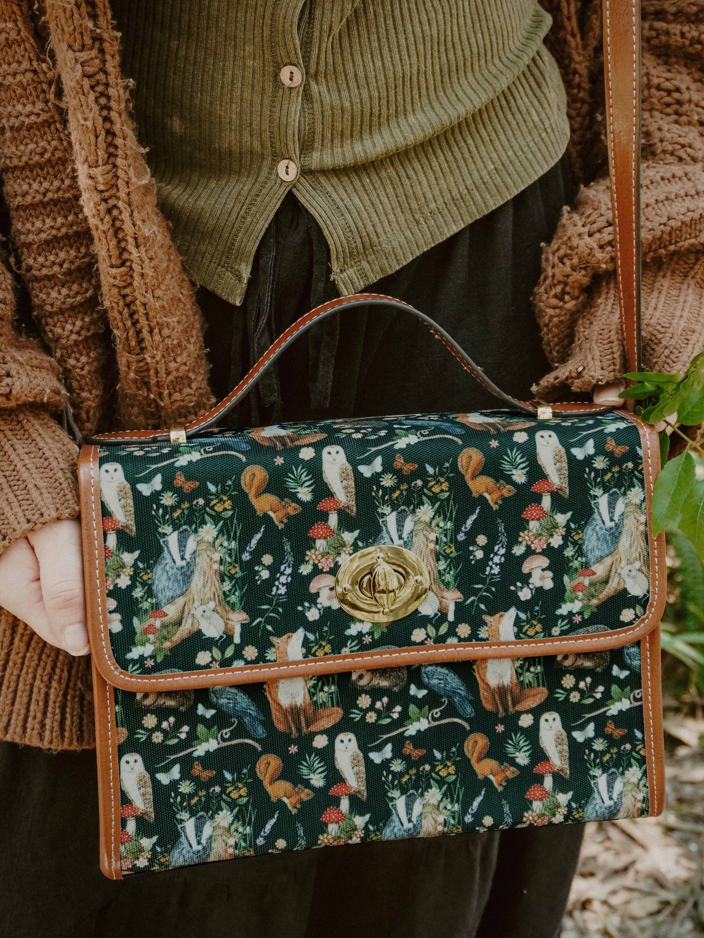 Moonlight Animals - Dark Green - Satchel Bag