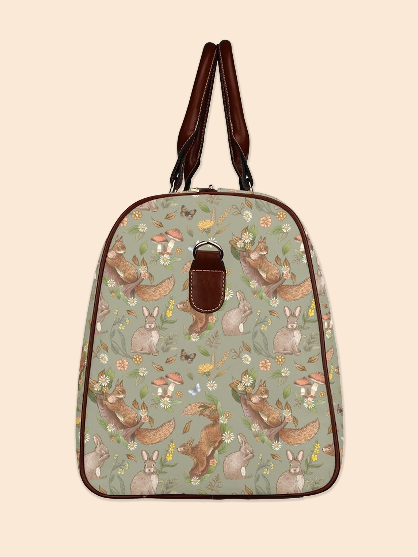Rabbits and Squirrels - Light Green Background - Waterproof Travel Bag