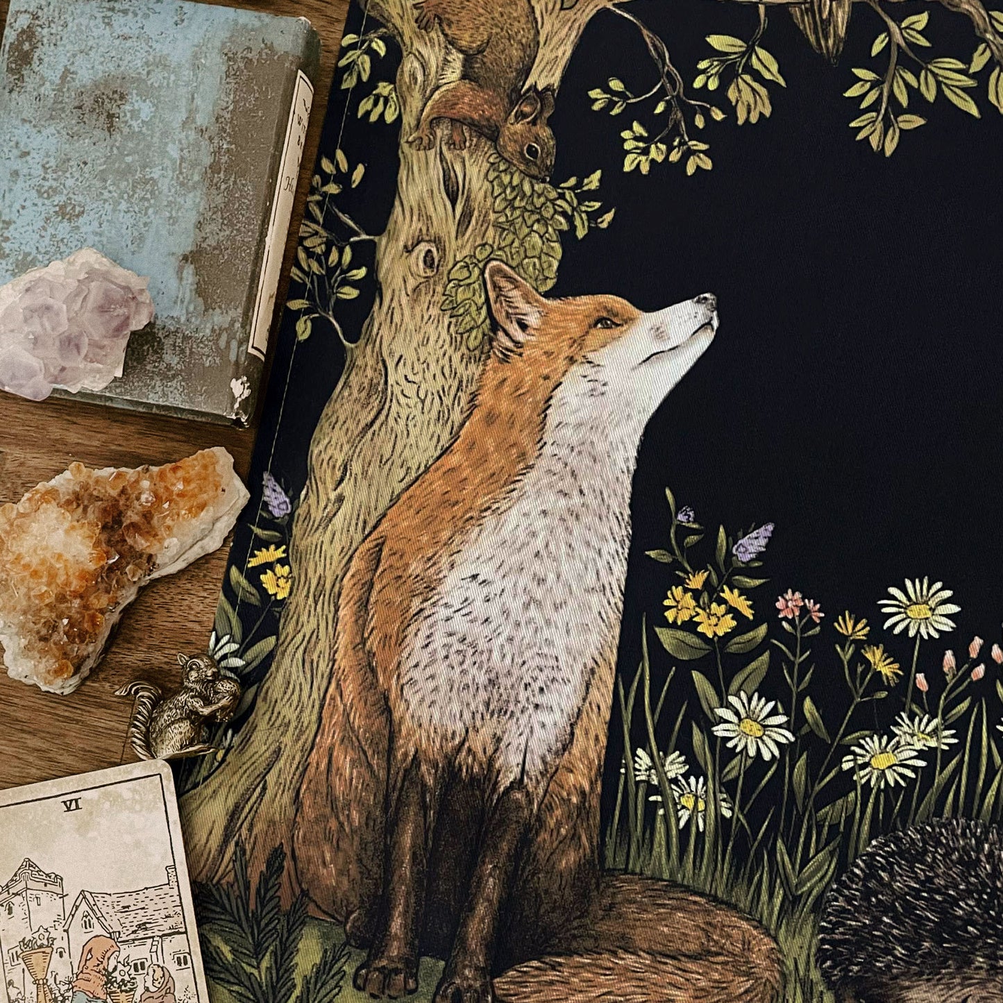 Moonlight Forest Animals Dark Blue divination reading cloth / altar cloth