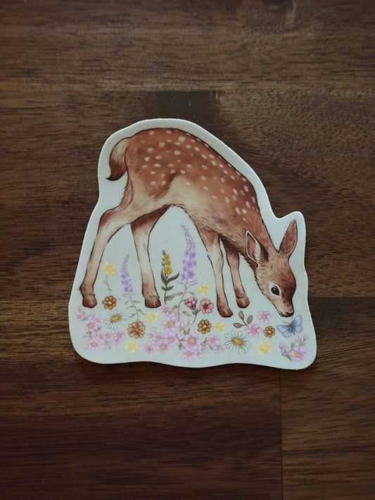 Floral Deer Die Cut Vinyl Sticker