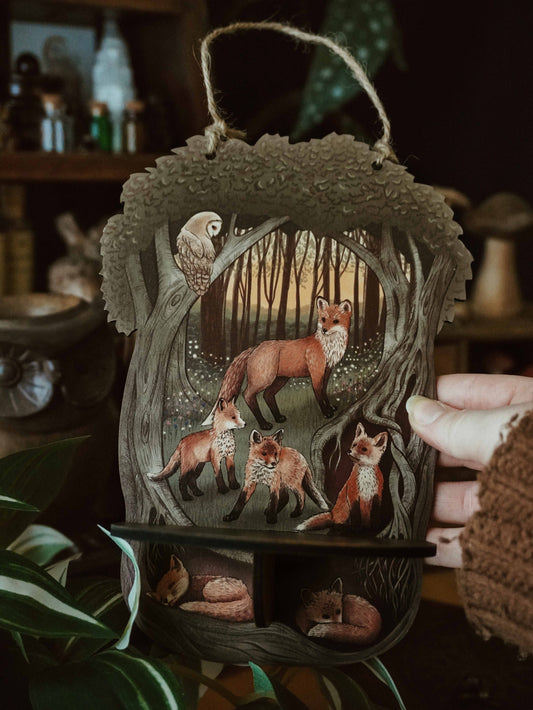 Fox and Owl Wooden Shelf Wall Hanging