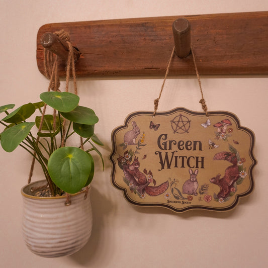 Woodland Animals Green Witch Cottage Wall Sign