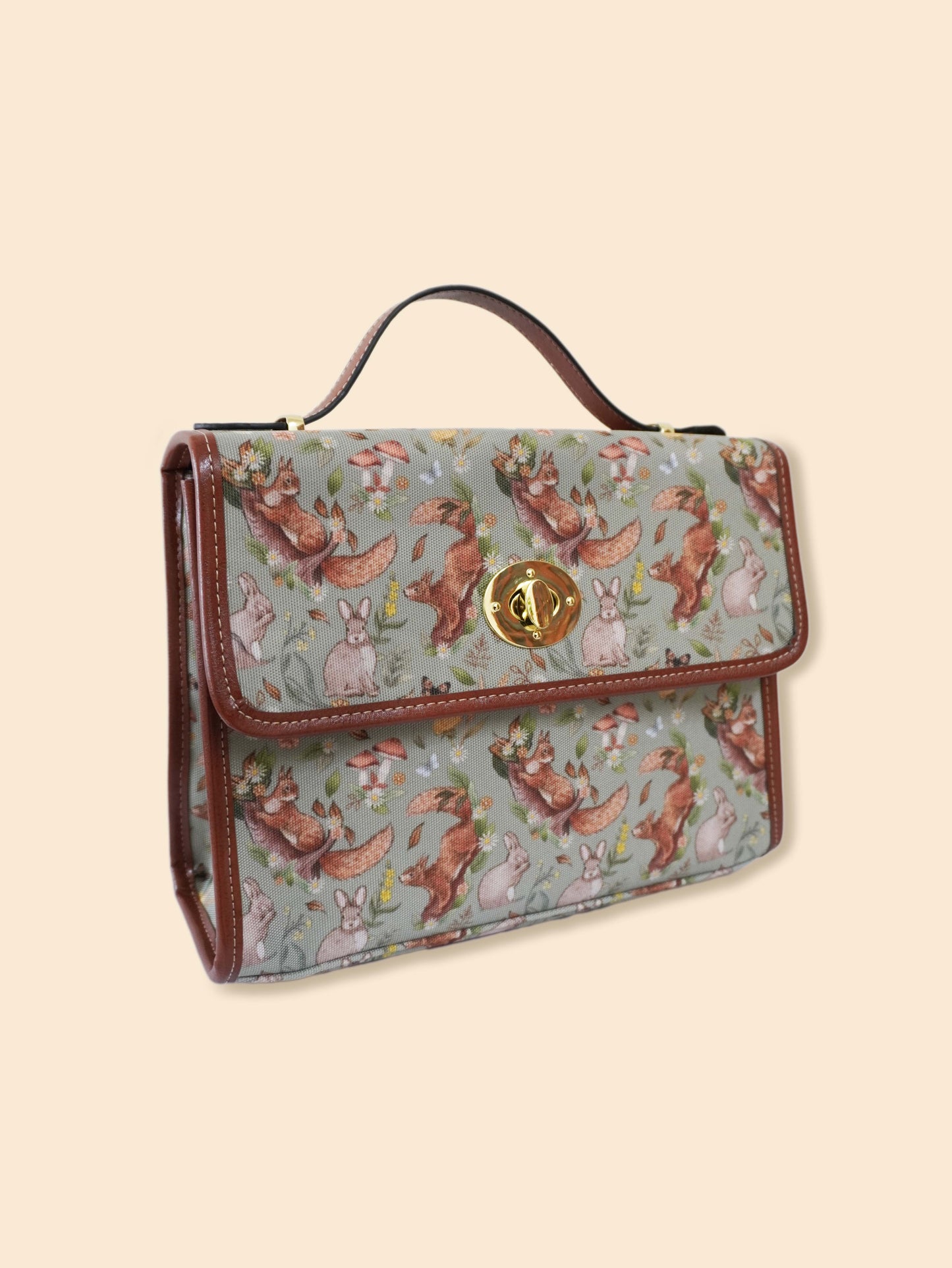 Rabbits and Squirrels - Light Green Background - Satchel Bag