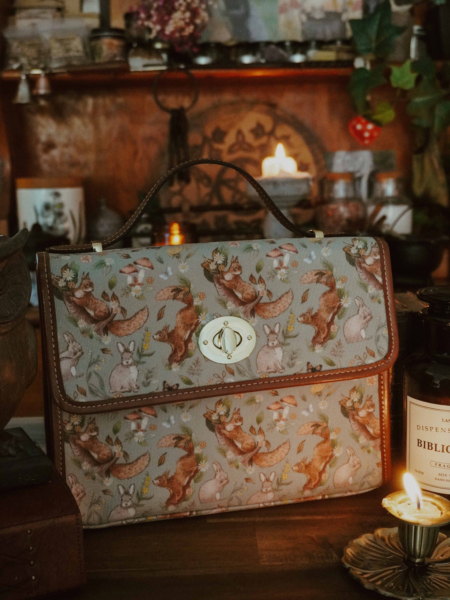 Rabbits and Squirrels - Light Green Background - Satchel Bag