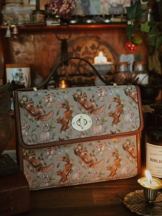 Rabbits and Squirrels - Light Green Background - Satchel Bag