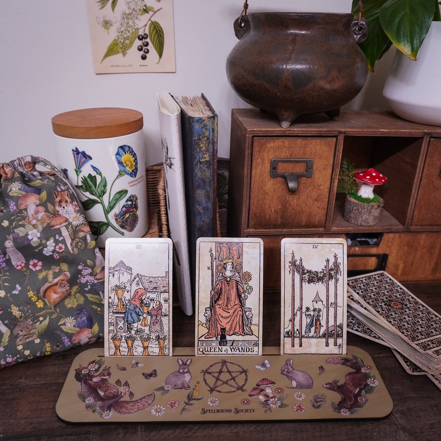 Rabbits and Squirrels Tarot Card Holder Oracle Card Holder - Green Background