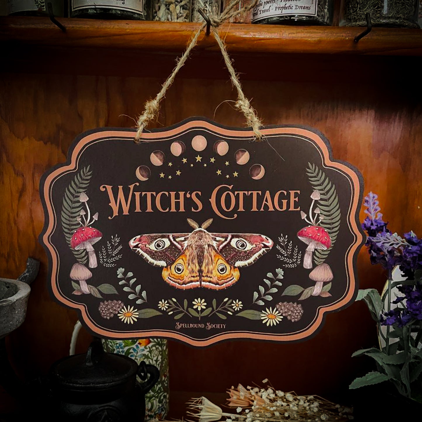 Witch's Cottage Dark Moth Wall Hanging Sign