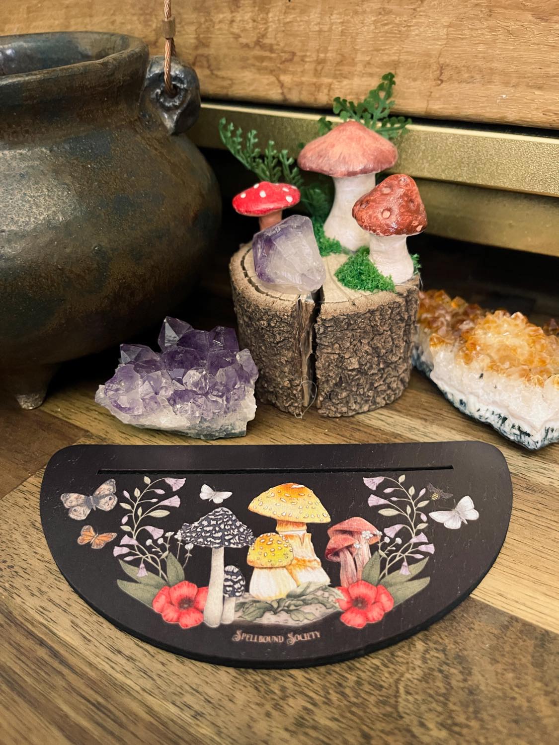 Wooden Dark Mushroom Tarot Card Holder Oracle Card Holder