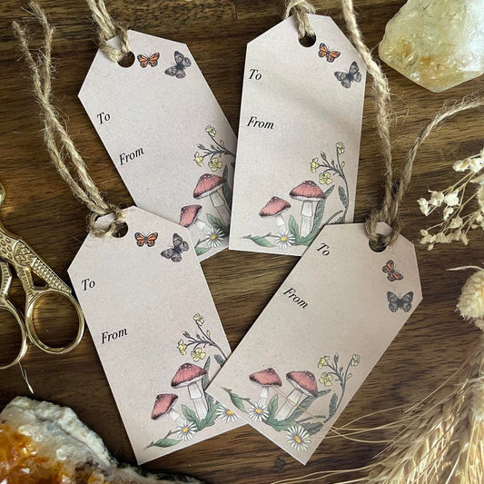 Mushroom Art Gift Tags for the Witch Aesthetic FREE Printable. Free Grimoire pages from Spellbound Society Witchcraft Subscription Box