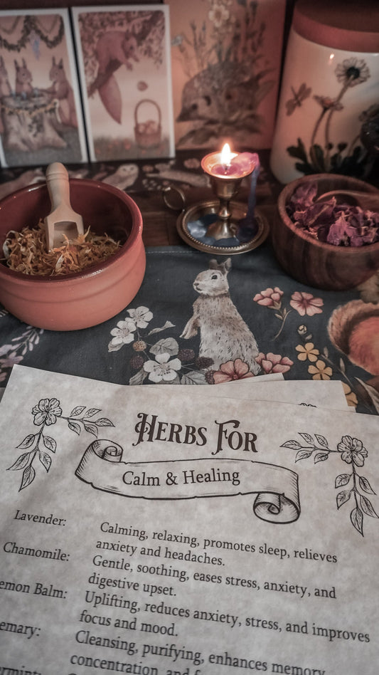 A blog about herbs for calm and healing using witchcraft and Free Grimoire pages from Spellbound Society Witchcraft Subscription Box
