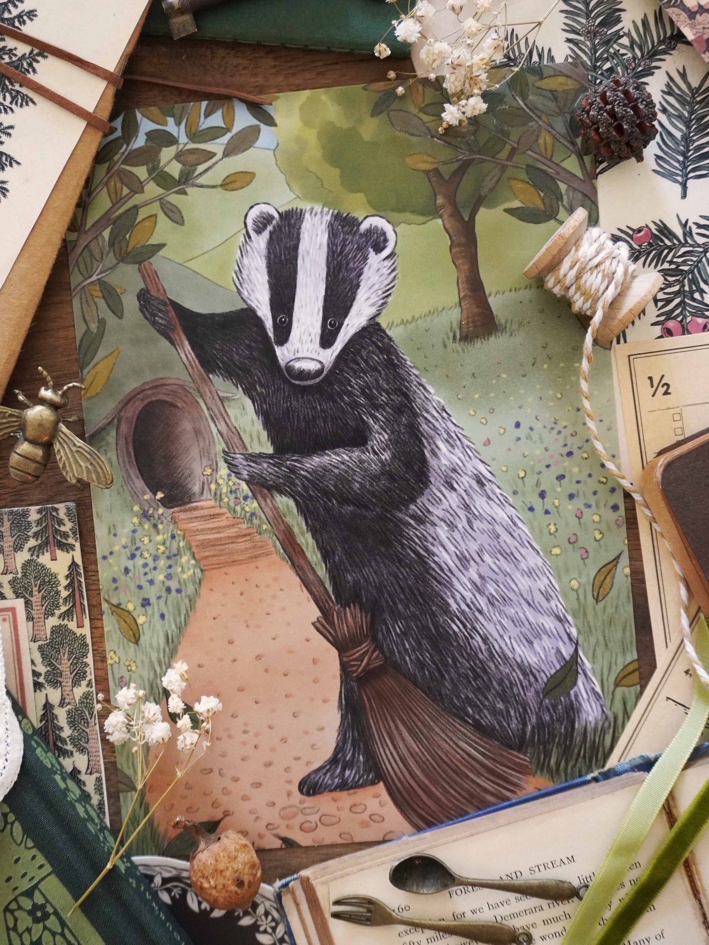 Spring Cleaning Badger Print