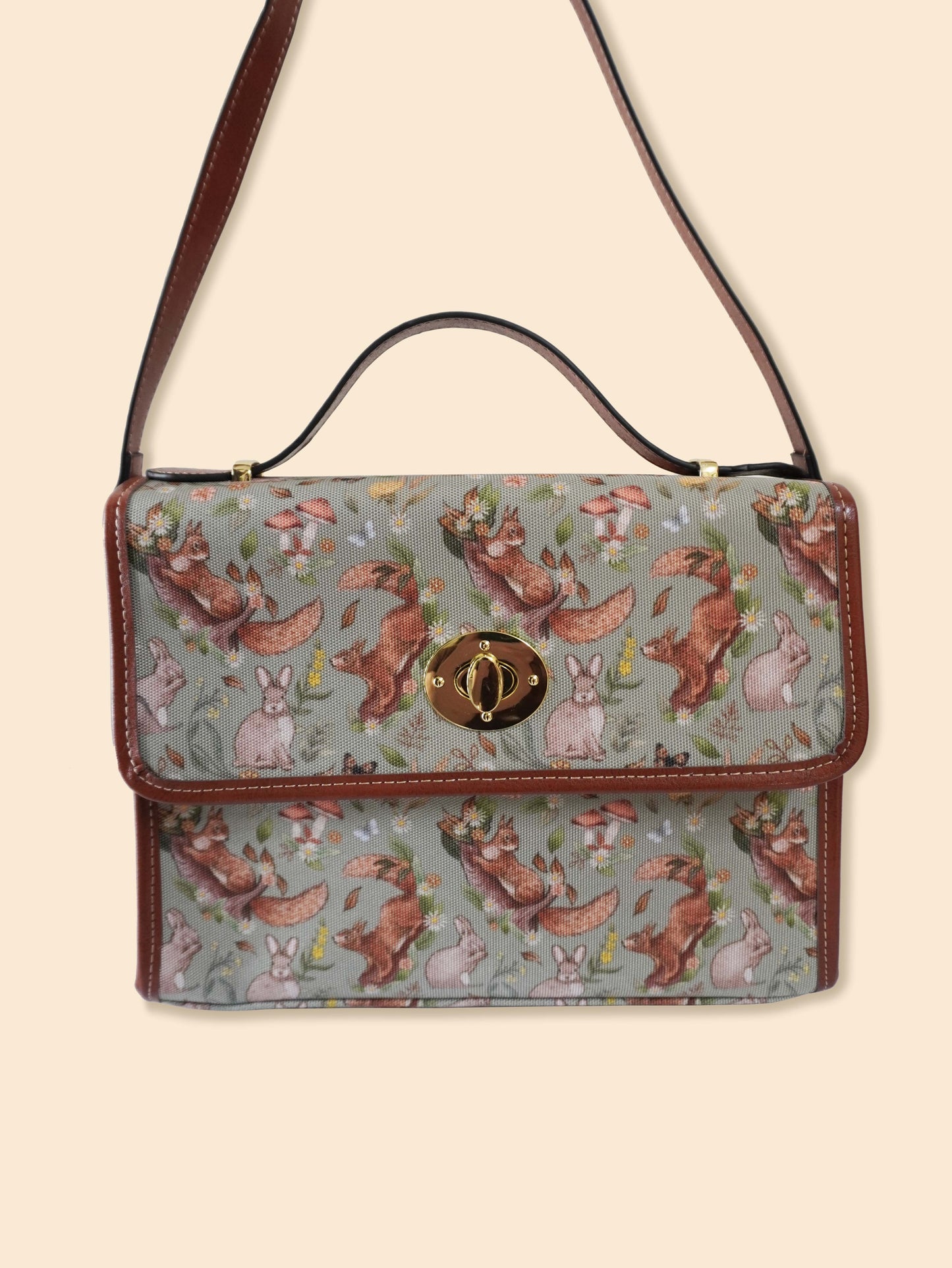 Rabbits and Squirrels - Light Green Background - Satchel Bag