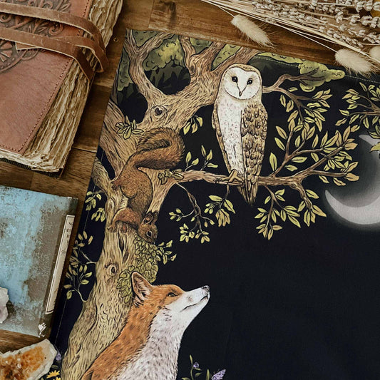 Moonlight Forest Animals Dark Blue divination reading cloth / altar cloth