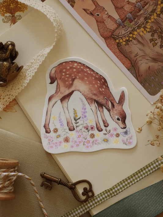 Floral Deer Die Cut Vinyl Sticker