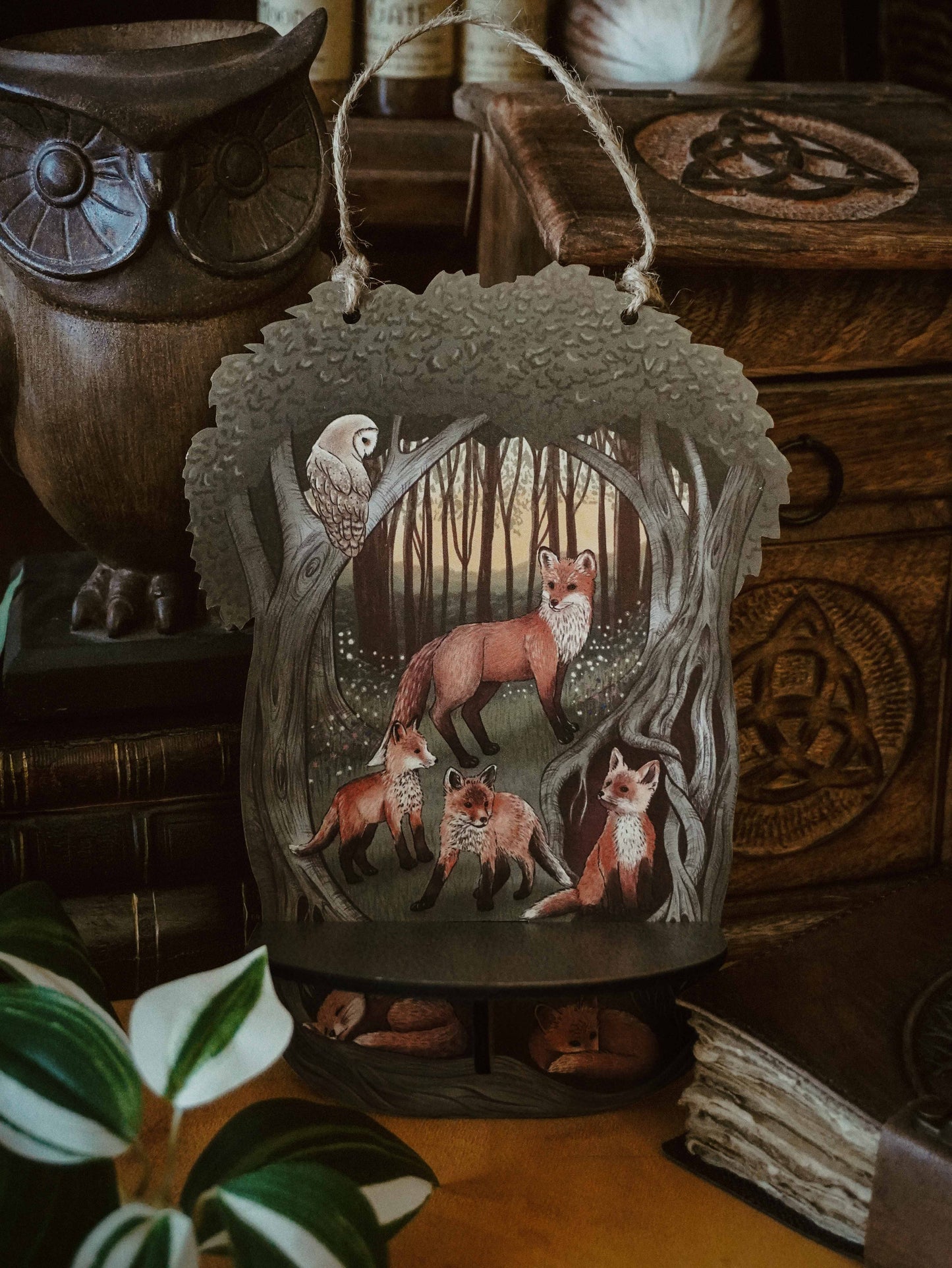 Fox and Owl Wooden Shelf Wall Hanging