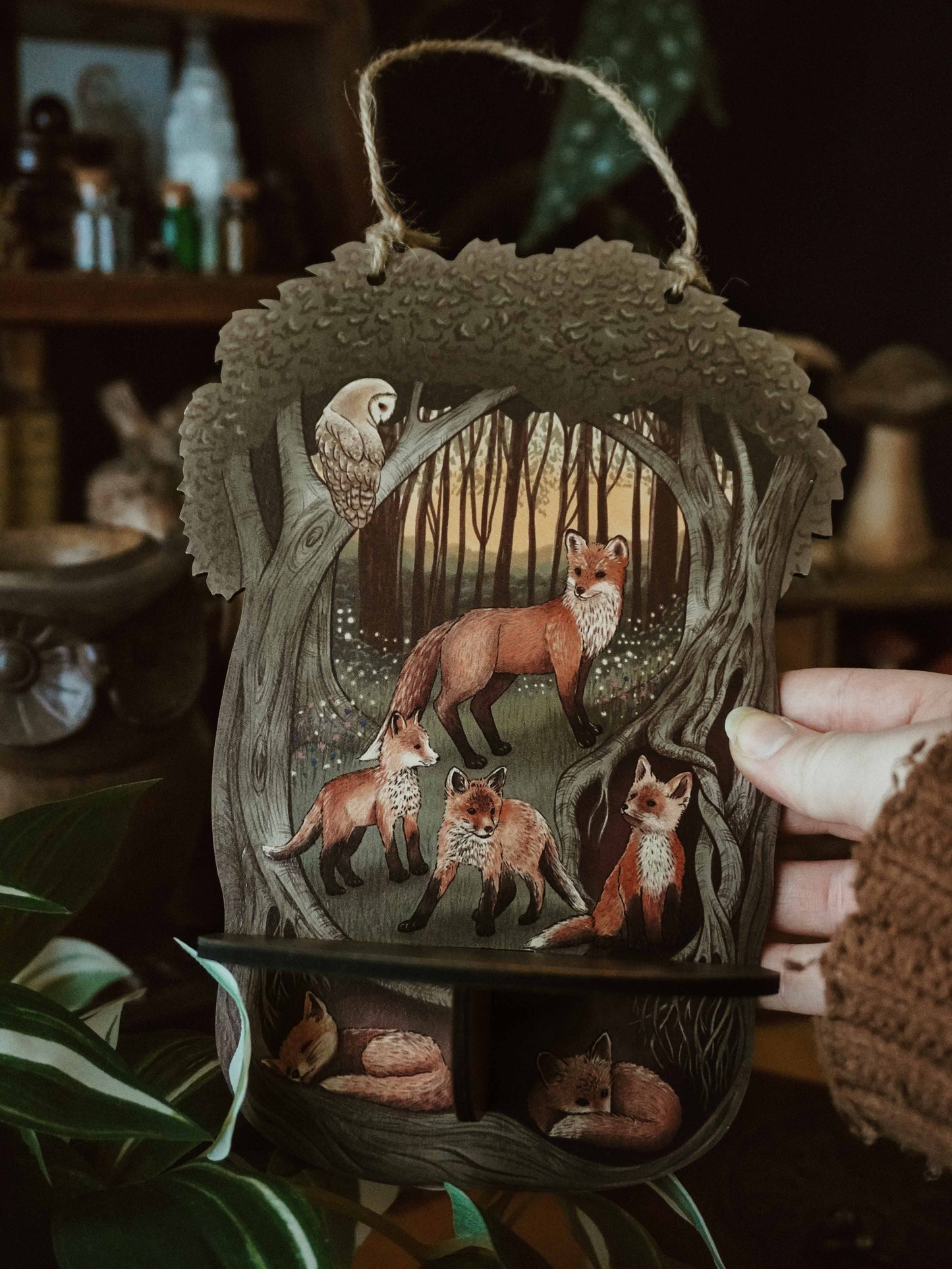 Fox and Owl Wooden Shelf Wall Hanging