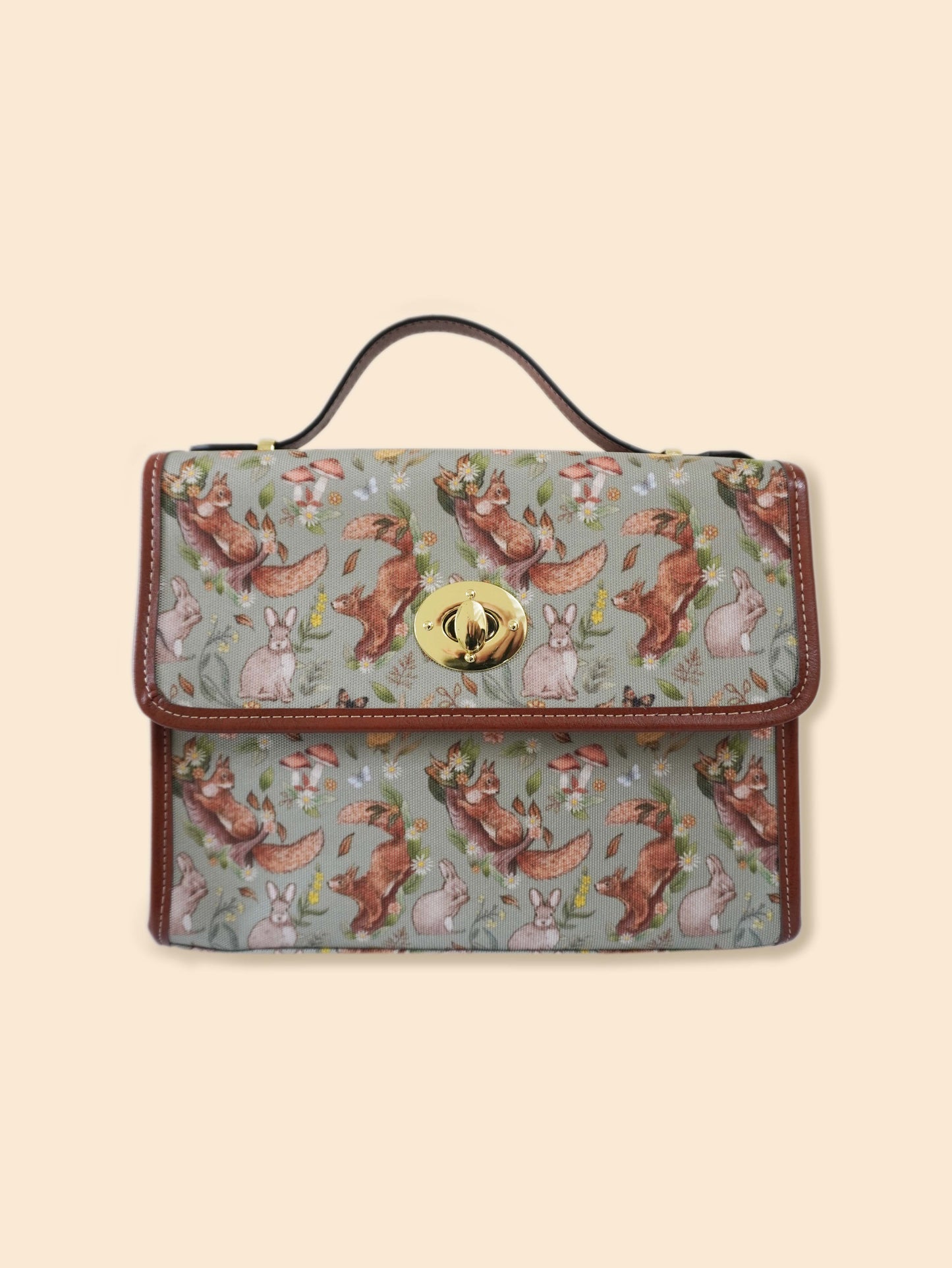 Rabbits and Squirrels - Light Green Background - Satchel Bag