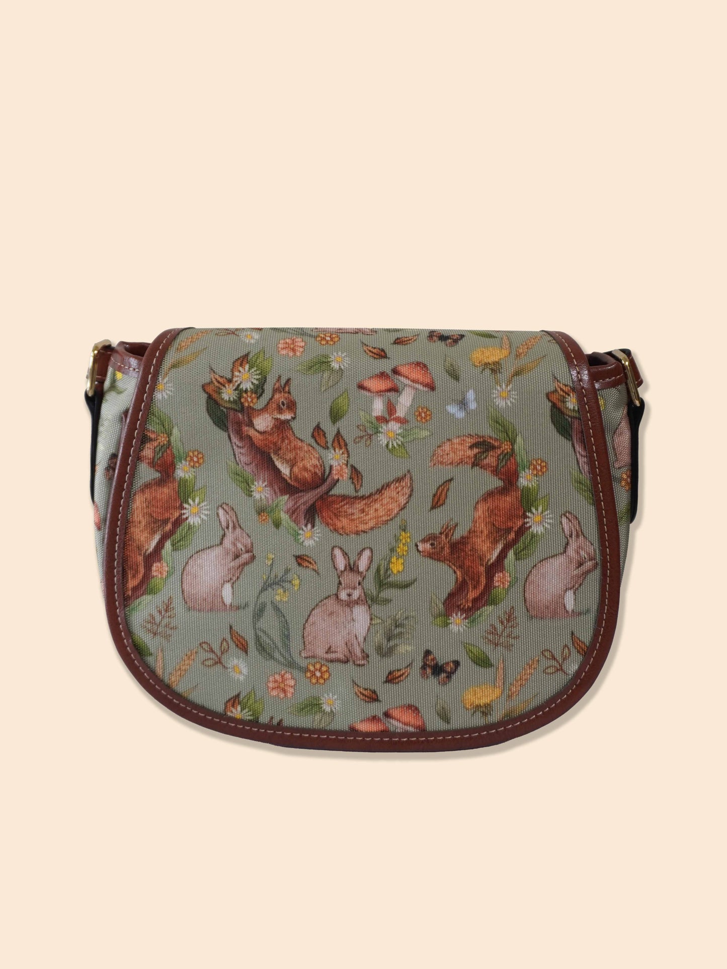 Rabbits and Squirrels - Light Green Background - Saddle Bag
