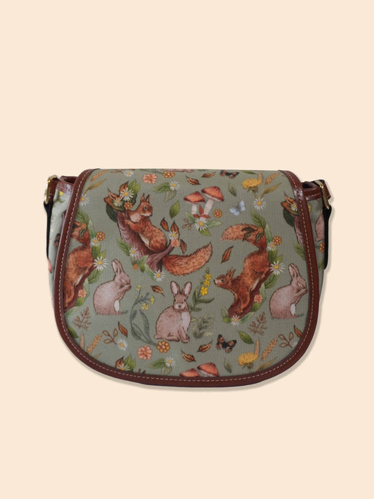 Rabbits and Squirrels - Light Green Background - Saddle Bag