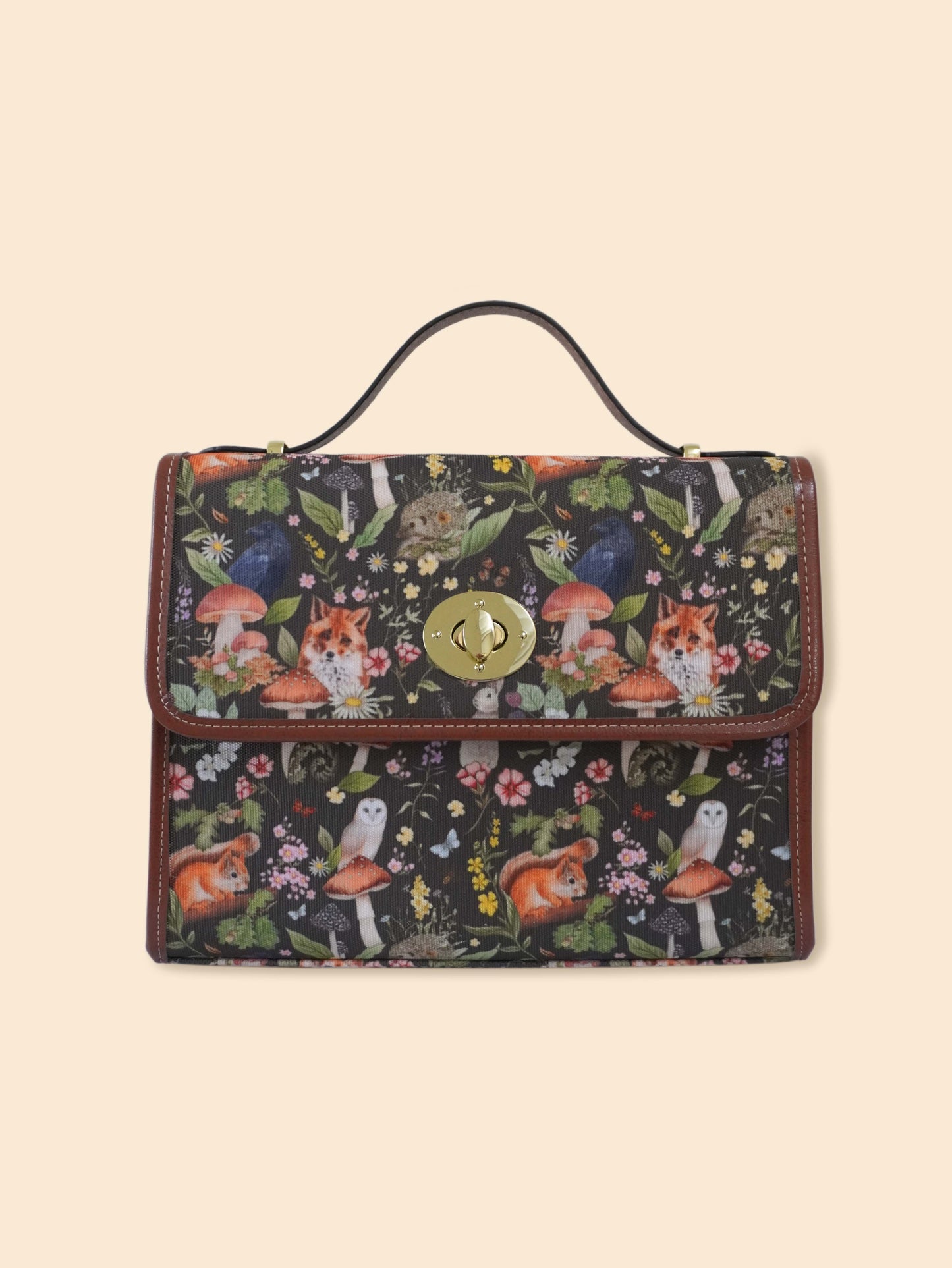 Woodland Animals - Brown background - Satchel Bag