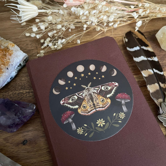 Moth and Moon Phases Round Sticker