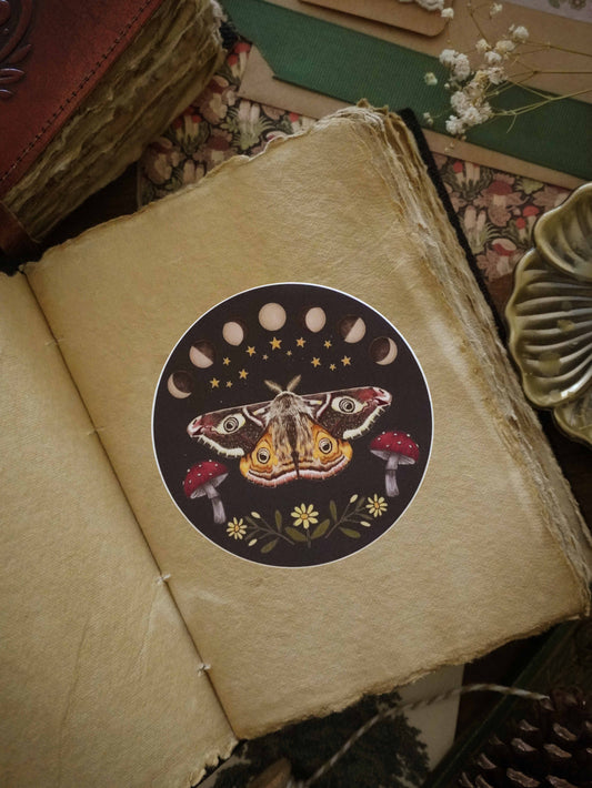 Moth and Moon Phases Round Sticker