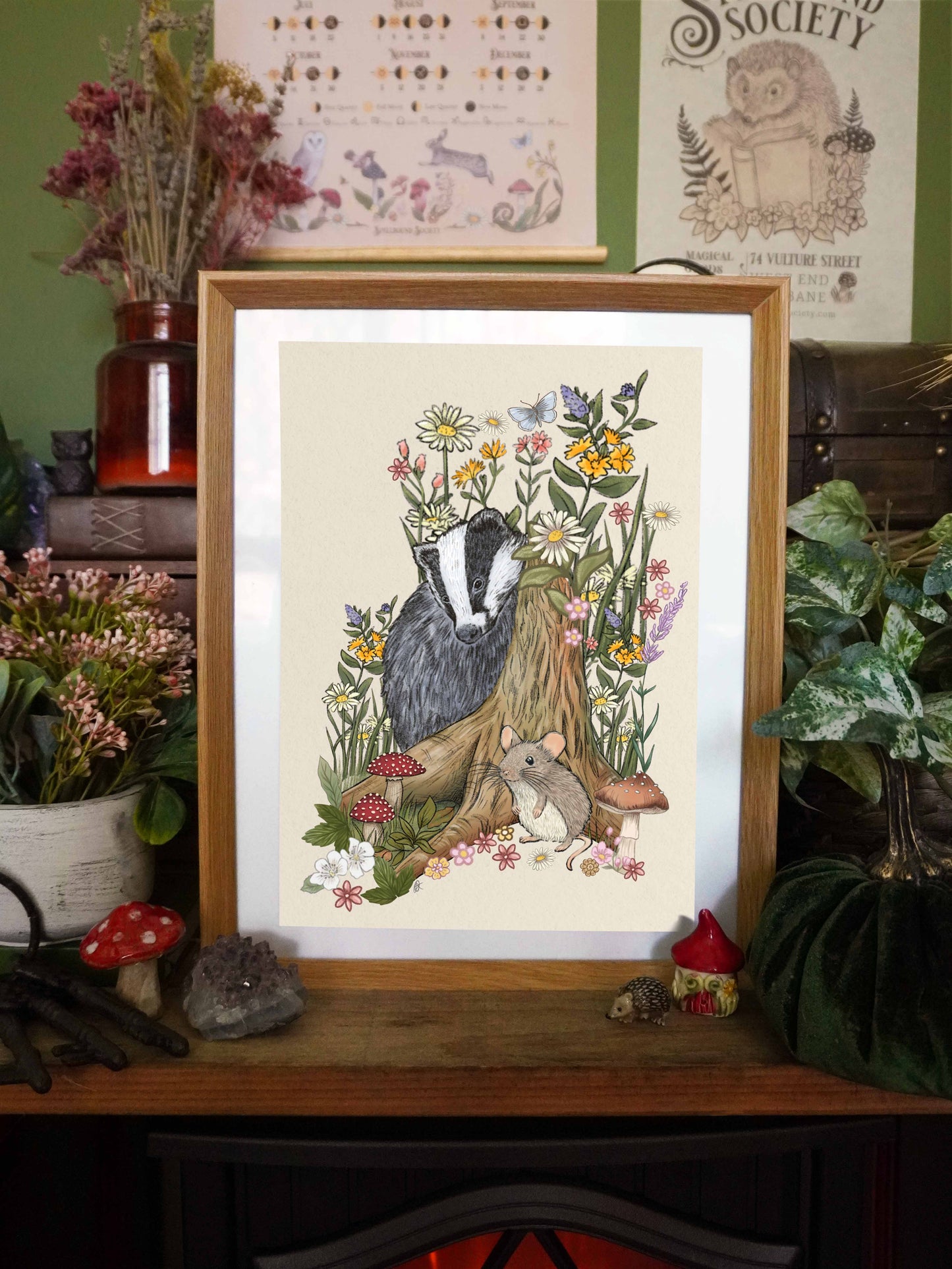 Moonlight Forest Badger and Mouse Print