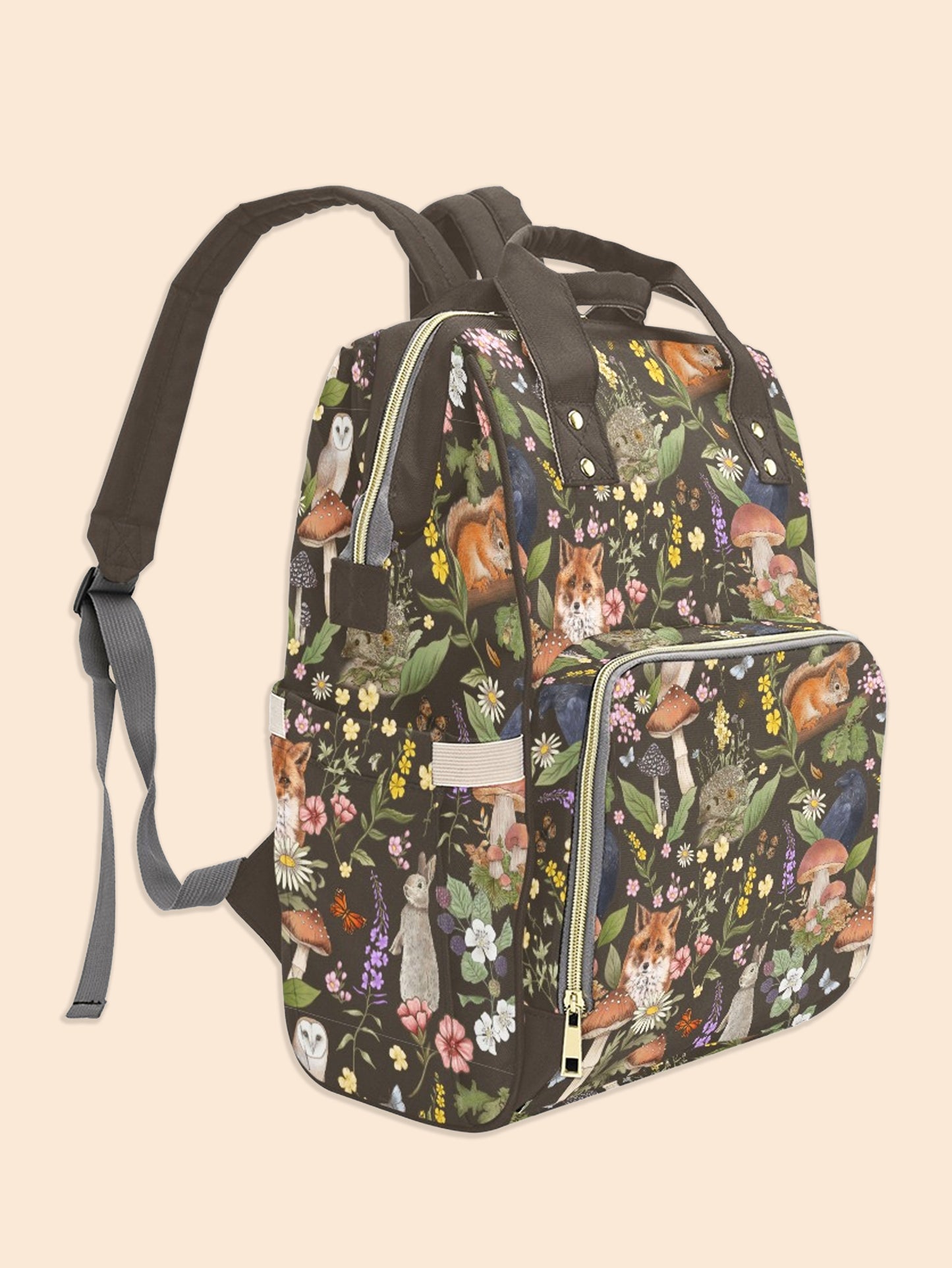 Woodland Animals Brown Backpack
