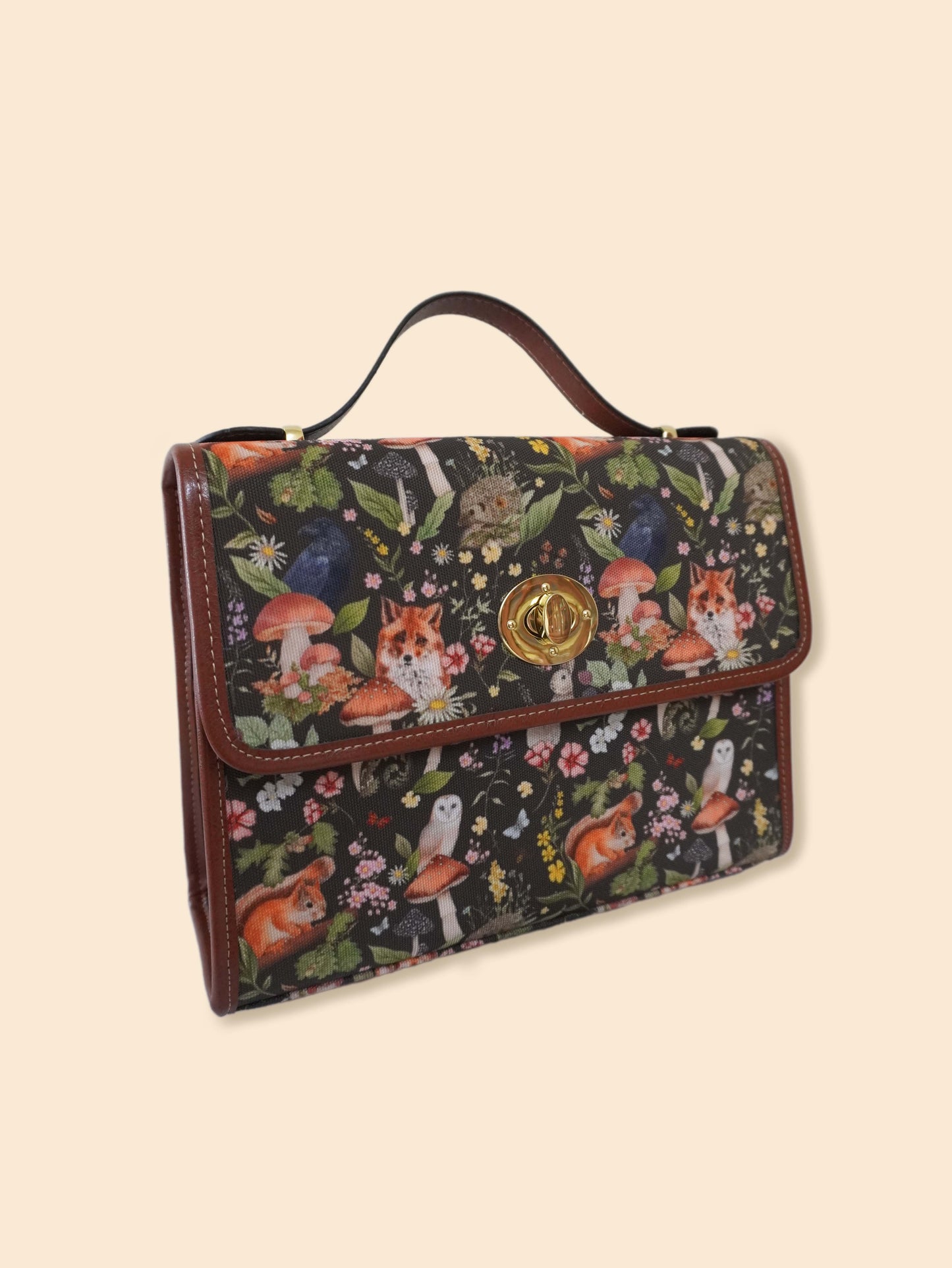 Woodland Animals - Brown background - Satchel Bag