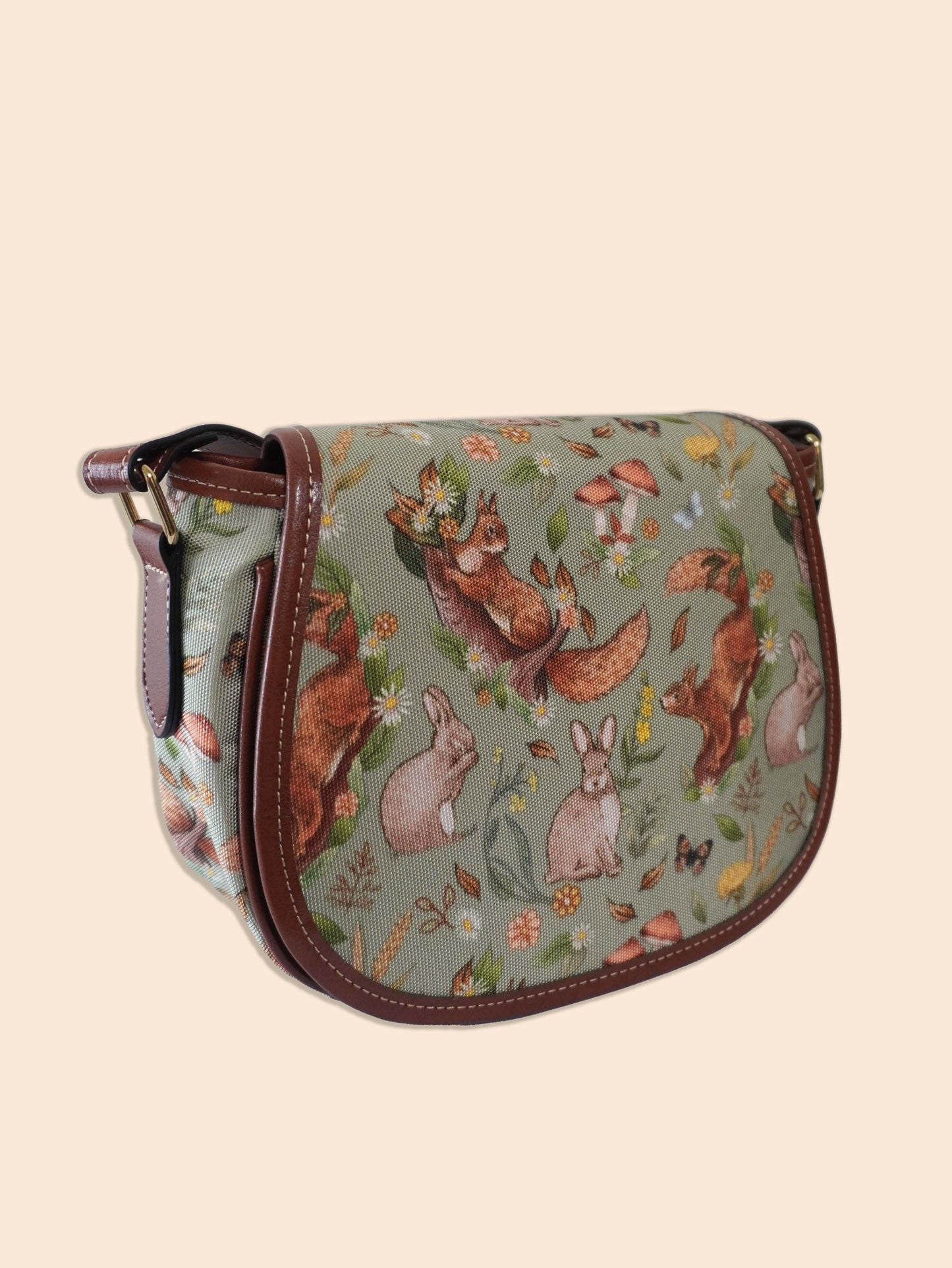 Rabbits and Squirrels - Light Green Background - Saddle Bag