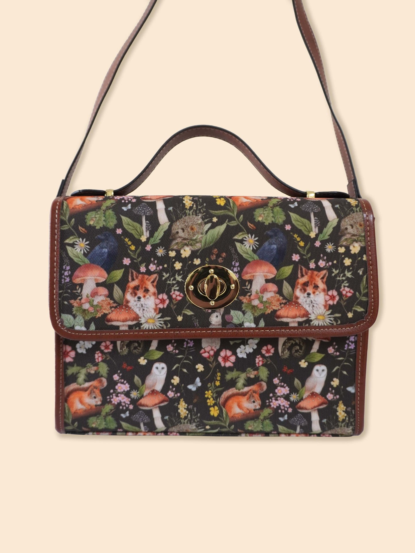Woodland Animals - Brown background - Satchel Bag