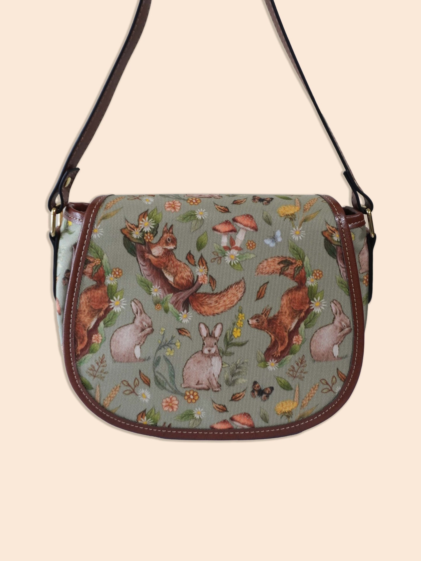 Rabbits and Squirrels - Light Green Background - Saddle Bag