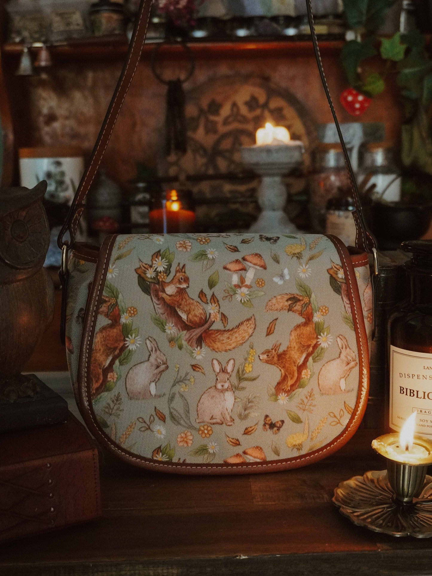 Rabbits and Squirrels - Light Green Background - Saddle Bag