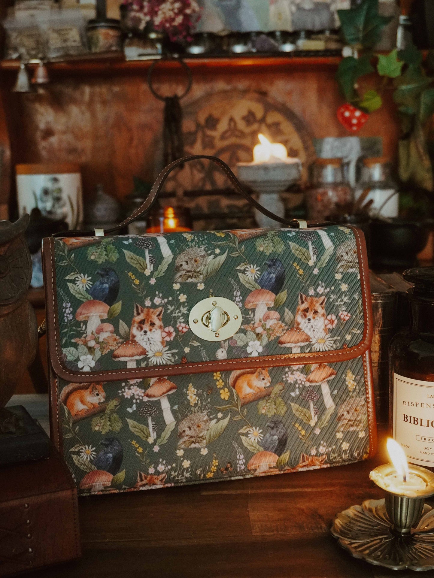 Woodland Animals - Green - Satchel Bag
