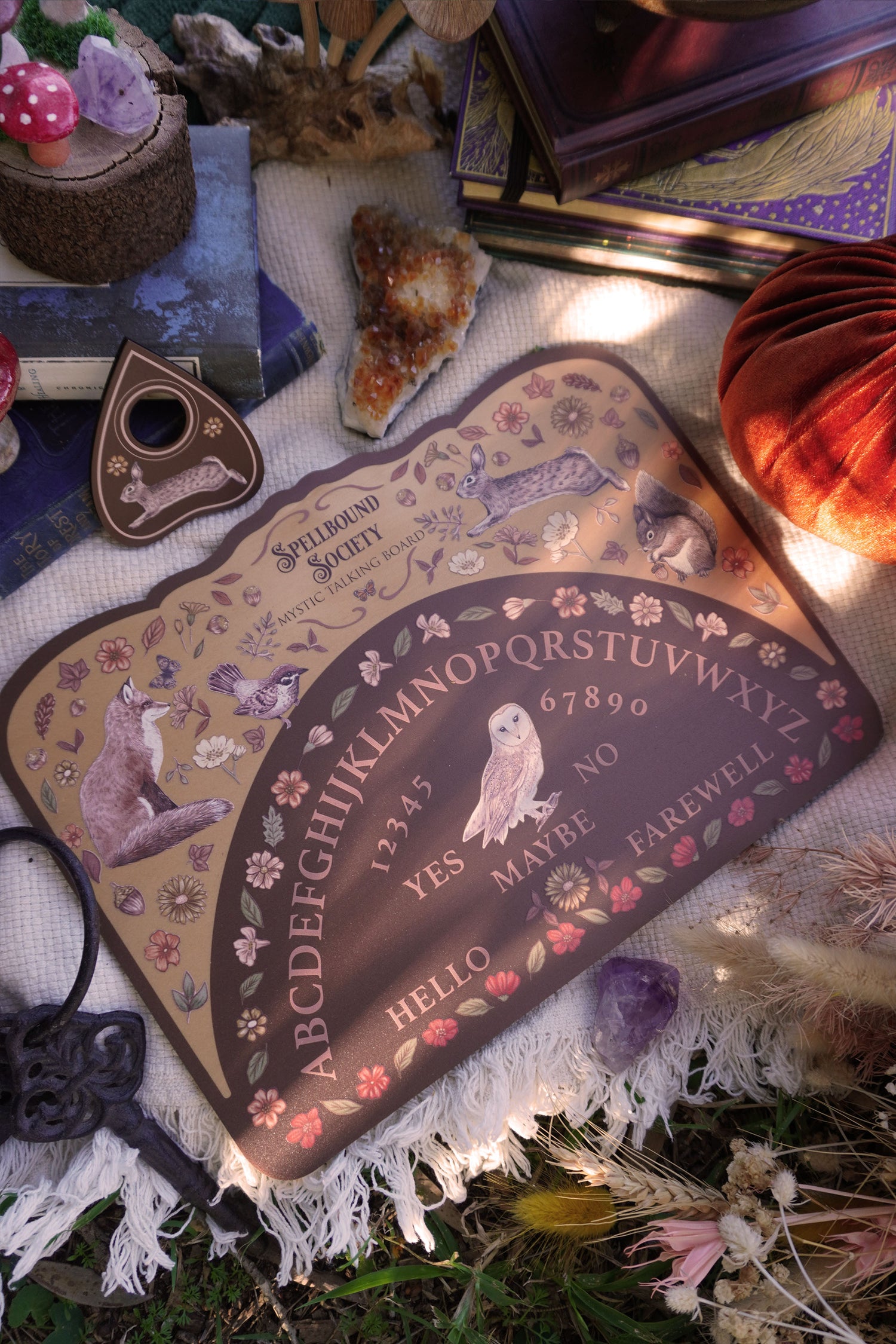 Beautiful hand-drawn woodland animal authentic ouija board spirit board for beginners witchcraft