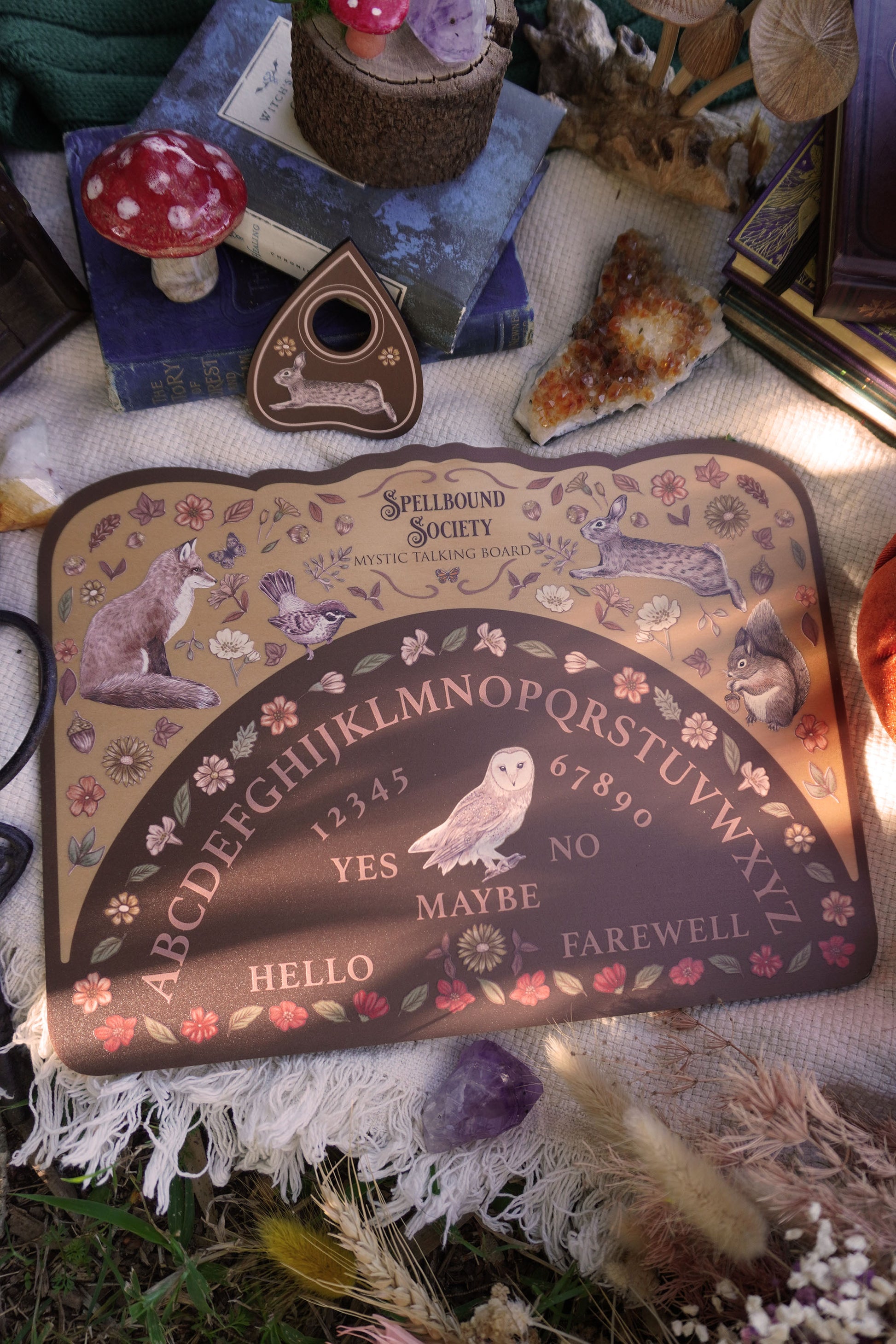 Beautiful hand-drawn woodland animal authentic ouija board spirit board for witchcraft