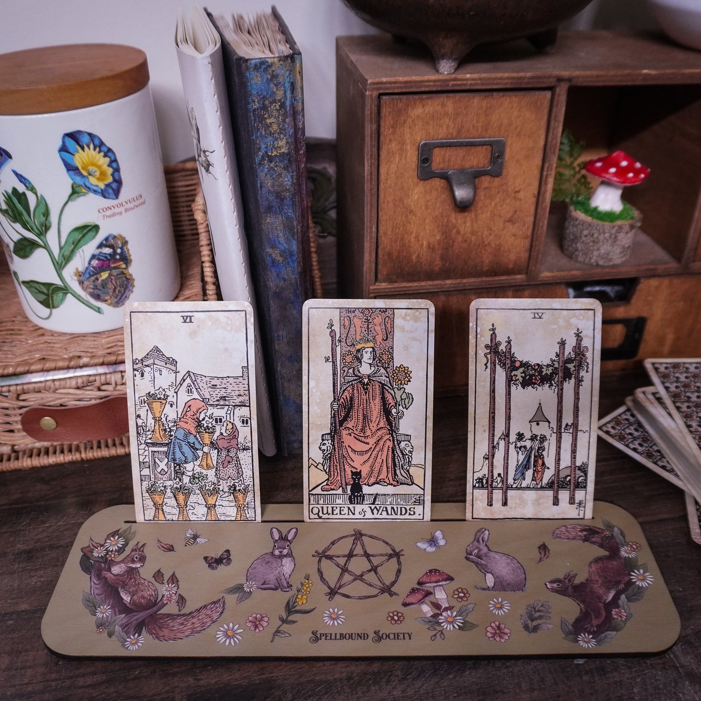 Rabbits and Squirrels Tarot Card Holder Oracle Card Holder - Green Background