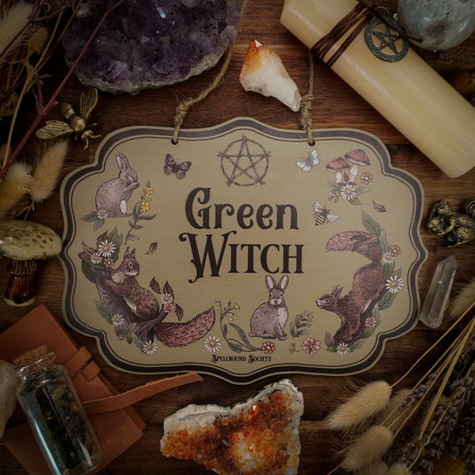 Woodland Animals Green Witch Cottage Wall Sign