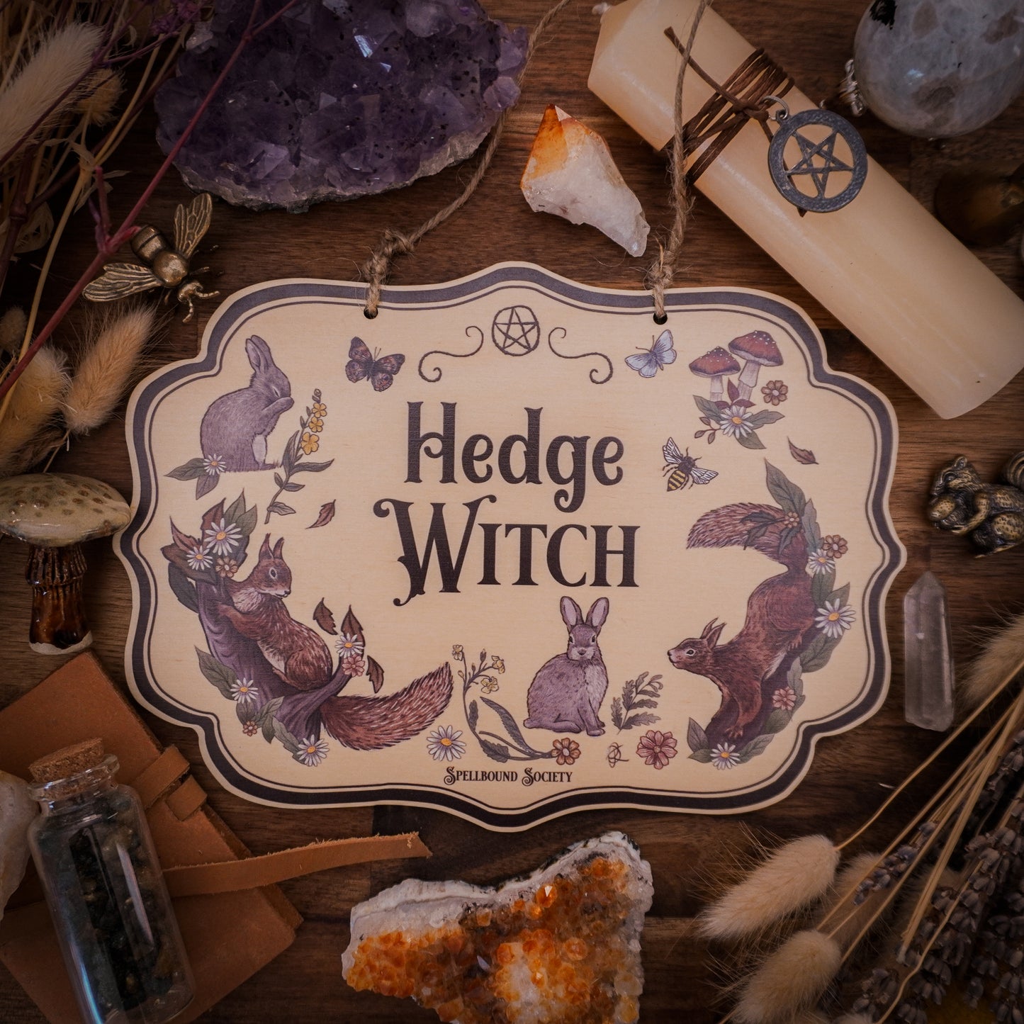 Woodland Animals Hedge Witch Cottage Wall Sign