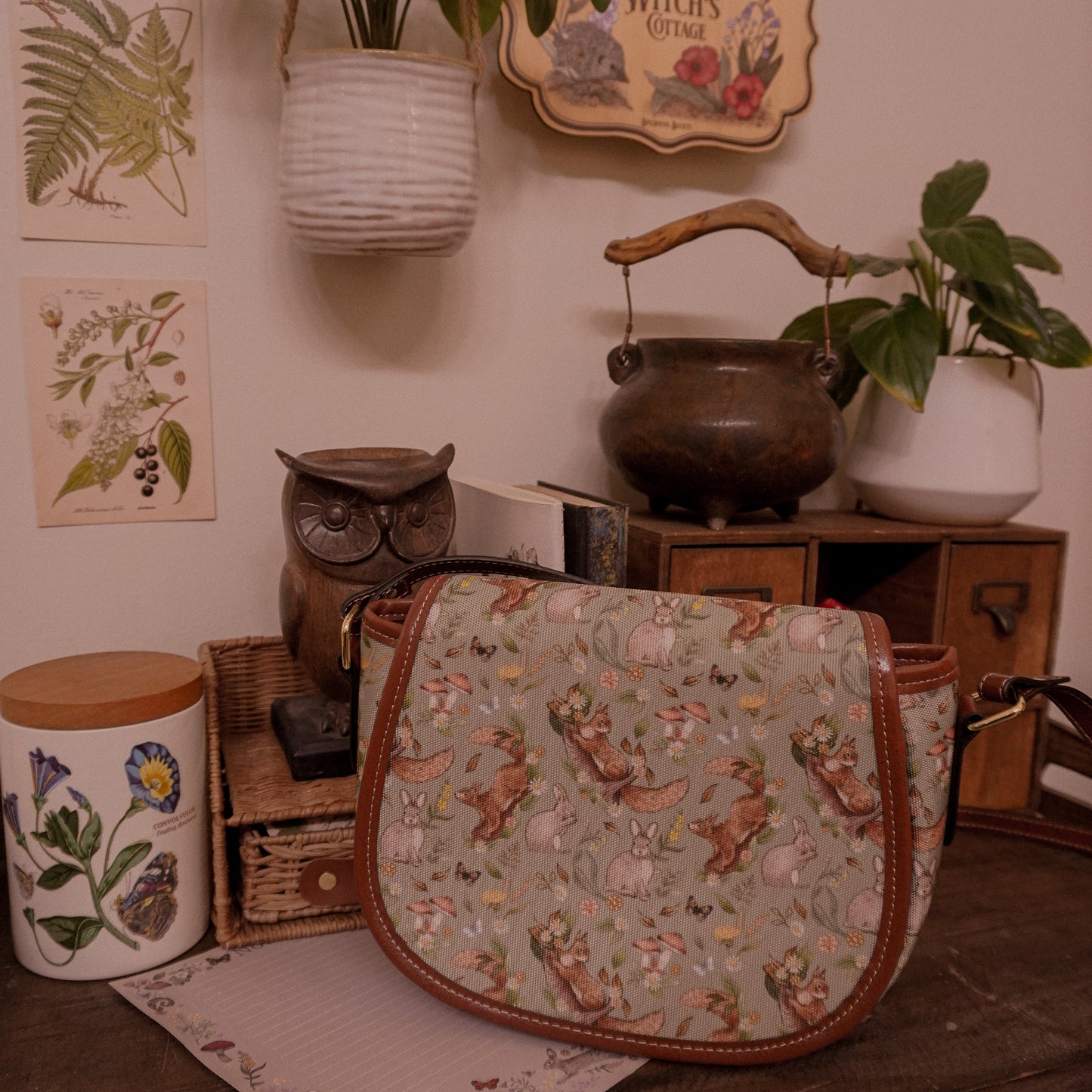 Rabbits and Squirrels - Light Green Background - Saddle Bag