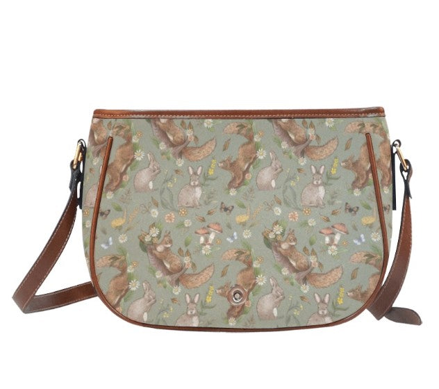 Rabbits and Squirrels - Light Green Background - Saddle Bag