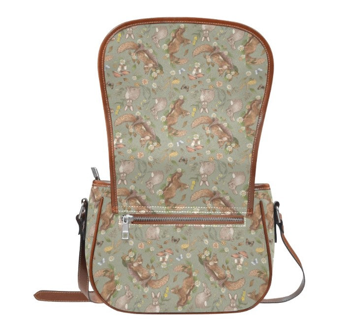 Rabbits and Squirrels - Light Green Background - Saddle Bag