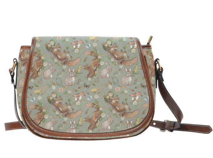 Rabbits and Squirrels - Light Green Background - Saddle Bag