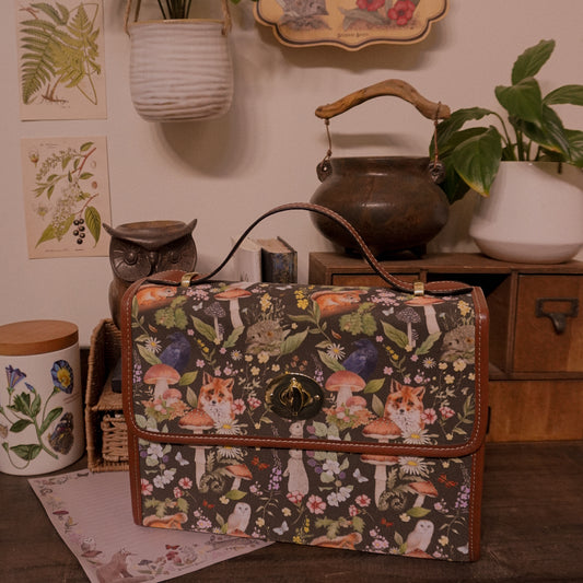 Woodland Animals - Brown background - Satchel Bag